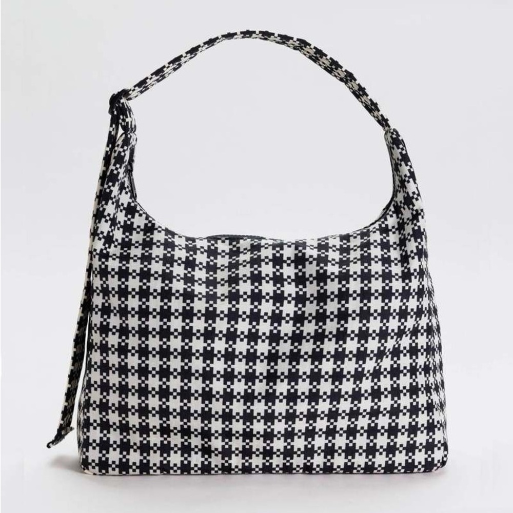 BAGGU Nylon Shoulder Bag—Black/White Pixel Gingham